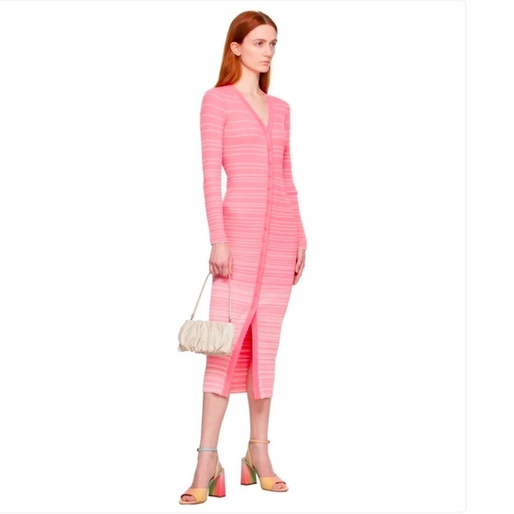 STAUD Pink Striped Ribbed Button-Front Midi Dress - Picture 6 of 9